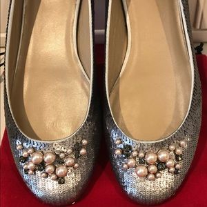 Valentino Sequins & Pearls Silver dressy flats